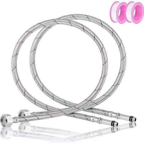 2 Pièces Tuyaux de Raccordement Flexibles, M10 x 80 cm 304 Tressé Acier Inoxydable Tubes, Flexible Sanitaire Inox avec Bande Détanchéité pour Robinets Mélangeurs, Douchette (G3/8) (1/5)