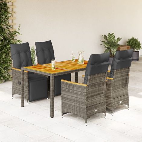 5-tlg. Garten-Bistro-Set mit Kissen Grau Poly Rattan (1/5)