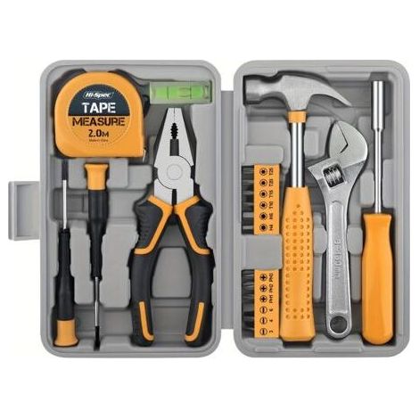 Kit d'outils universel 20 pièces - Boîte à outils en plastique jaune, sans électricité ni piles, matériau durable, idéal pour dortoirs universitaires, appartements et chambres, parfait pour les femmes (1/5)
