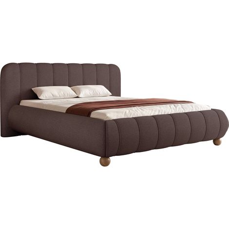 Selsey Malunna - Lit sur pieds boules 160x200 cm - chenille Marron (1/5)