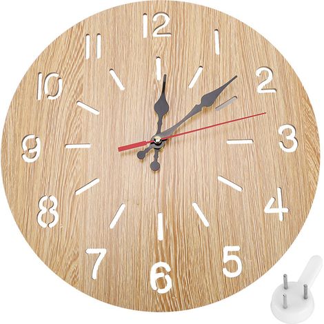 Horloge Murale Ronde Chiffres Arabes Décoration Bois Métal Pour Salon Bureau Beige (1/5)