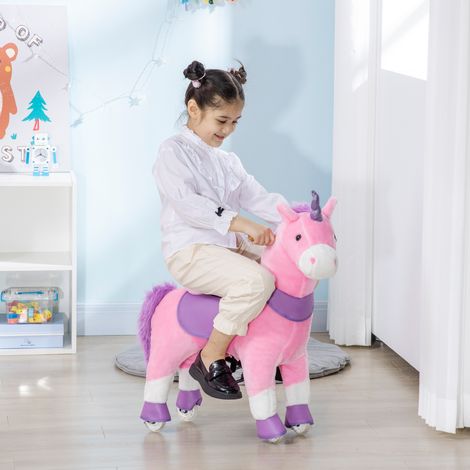 Cheval à Bascule avec Roues en Forme d'Unicorn pour Enfants de 3 à 6 Ans, 70x32x87 cm, Rose (1/5)