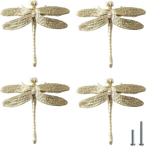 Lot de 4 boutons de tiroir en laiton doré – Design libellule pour intérieur moderne (1/5)