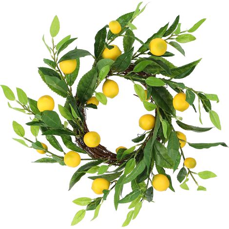 Künstlicher Zitronenkranz für die Haustür, Frühlings- und Sommerdekoration, für drinnen und draußen geeignet, 45 cm Außendurchmesser (1/5)