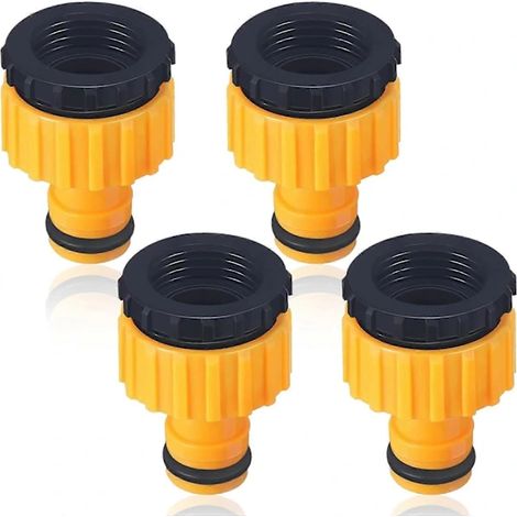 Lot de 4 raccords filetés pour tuyau d'arrosage, adaptateurs pour robinet d'arrosage extérieur, lavage de voiture, jaune et noir (1/5)