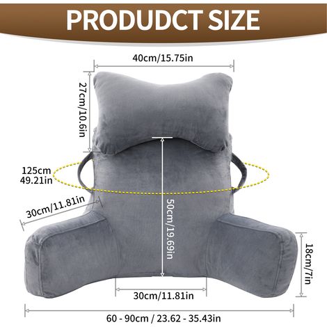 Reading Pillow, Cuddle Cushion with Detachable Neck Roll & Higher Support Arm, Backrest Support Pillow Lumbar Cushion Sofa Back Support Chair Bed Rest for Reading Relaxing Watching TV, XL (1/3)