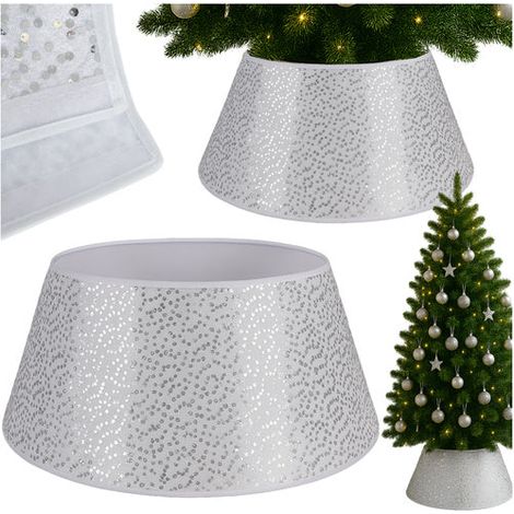 Copertura per supporto albero di natale 60 cm bianca con paillettes argentate