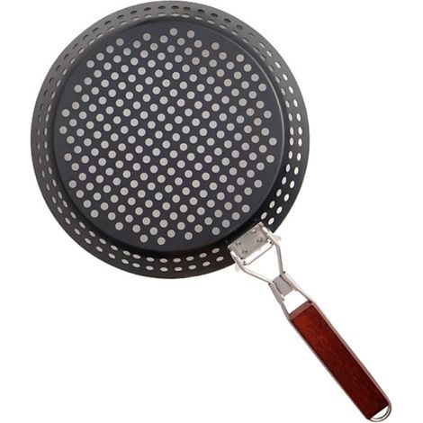 Plateau de barbecue rond pliable extérieur, poêle anti-adhésif, plaque à griller avec trous (1/5)