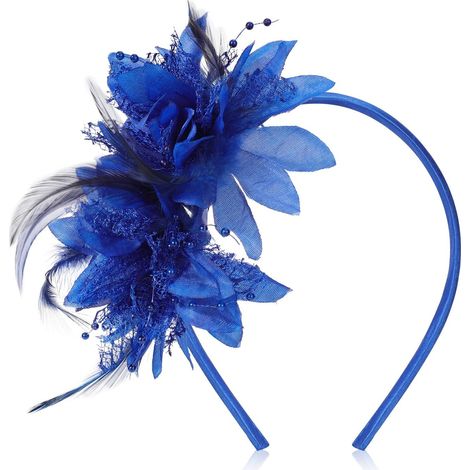 Vintage-Federstirnband – 1 Stück – Stoff und Naturfedern – Stil der 1920er-Jahre – Für Hochzeiten und Cocktailpartys – Blau – 11 cm (1/5)