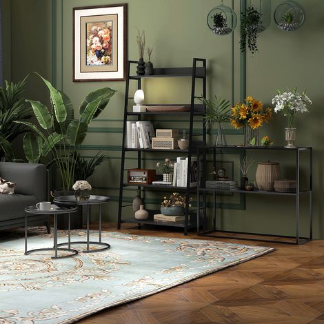 2 tables basses gigognes rondes 43x43x38 cm en acier noir, gain de place pour salon FloraGrace (1/5)