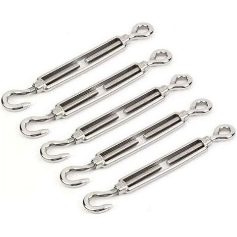 304 Acier Inoxydable Turnbuckles M5 Tendeur en Acier InoxydableTendeur Crochet et Oeil en Acier Inoxydable 304 Convient pour Serrer le Câble et Réguler L'effet Élastique Accessoires(5 Pièces) (1/4)