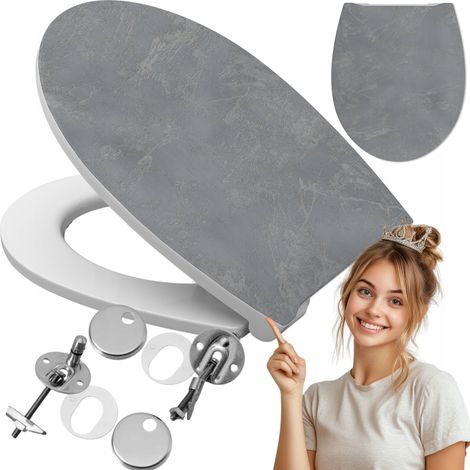 Abattant WC universel gris marbre – antibactérien, solide, réglable (1/5)
