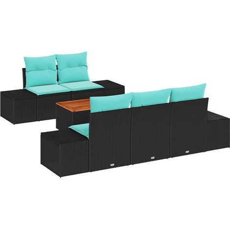 Garden Sofa Set 6 pcs Black and Turquoise Poly Rattan vidaXL (1/5)