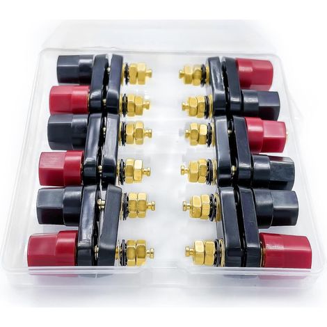 Prises Banane 4mm - Lot de 6 - Cuivre Plaqué Or - Connecteurs Femelles à Visser - Pour Ampli et Enceintes - Noir et Doré (1/5)