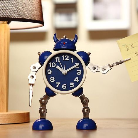 Réveil robot pour enfants, réveil analogique silencieux pour garçons et filles (bleu) (1/4)