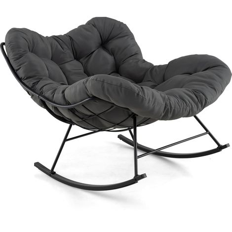 COSTWAY Indoor Outdoor Rocking Chair Oversized Egg Papasan Chair-Grey (1/5)