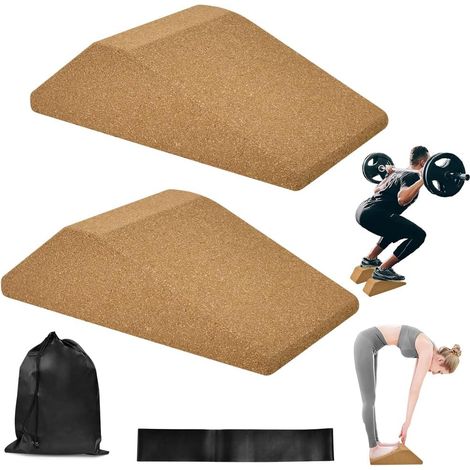 Set of 2 Cork Wedge Blocks for Calf Stretching Non Slip Cork Yoga Block Calf Stretching Oblique Board Yoga Blocks Raised Heel Foot Rest (1/5)