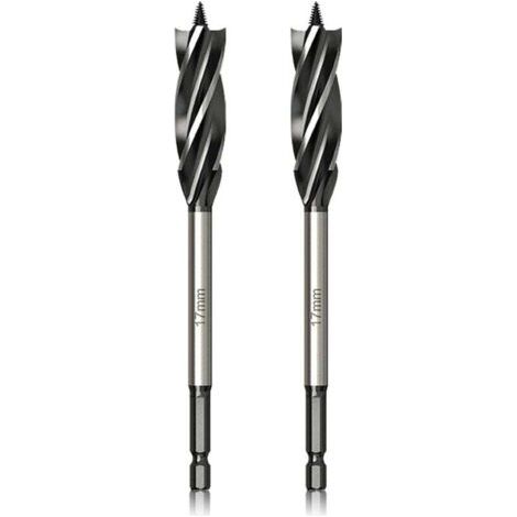 Forets professionnels pour le travail du bois, 17 mm x 165 mm x 2 pièces, forets à guidage automatique, forets à queue hexagonale de 1/4 de pouce, adaptés au travail du bois. (1/4)
