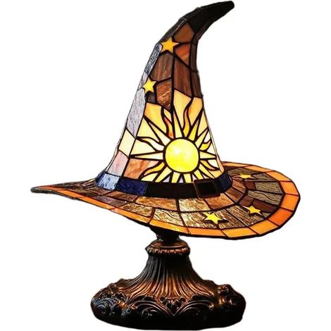 Lampe chapeau de sorcière d'Halloween, lumière d'ambiance en vitrail, alimentation USB, décoration pour la chambre à coucher.