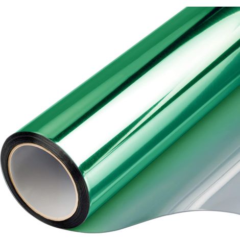 Lámina para ventanas con efecto espejo unidireccional, 500 x 40 cm, protección solar, resistente a los rayos UV y al calor, revestimiento reflectante, color verde-plata. (1/5)
