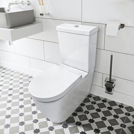 Bathroom Close Coupled Toilet White Ceramic Soft Close Seat WC Pan with Cistern (1/3)