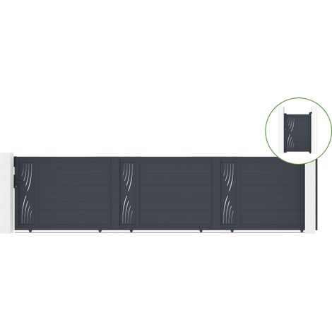 Portail coulissant 6m VELETA H.140cm alu + portillon VELETA H140 GRIS (1/5)