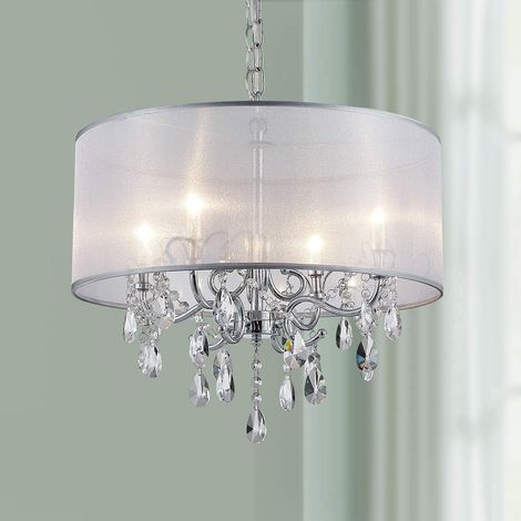 Moderne Elegent Cristal Pendentif Lustre Tambour 4 Luminaires Chrome Luminaire LED Plafonnier Dia 48 cm x H 45 cm (1/5)