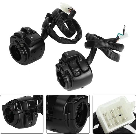 Commande de guidon moto 2 pièces, interrupteur de phare code/phare avec faisceau électrique, noir (1/3)