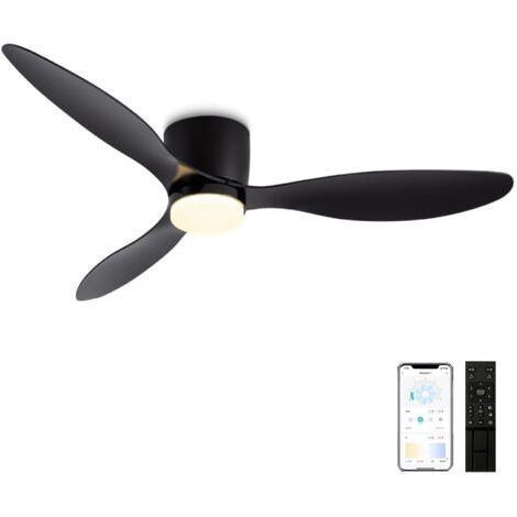 Ventilateur de plafond 42 pouces avec éclairage et télécommande, moteur CC réversible, silencieux et éclairé, 6 vitesses avec minuterie, ventilateur de plafond léger et moderne, noir (1/4)