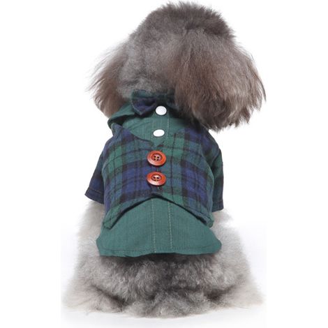 1 costume chien, smoking à carreaux avec nœud papillon, vert, polyester, pour chiens et chats, mariages et fêtes (1/5)