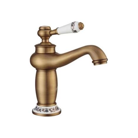 Brass Retro Bathroom Faucet, Ceramic Handle Single-Lever Basin Mixer Tap, Hot and Cold Water Bathroom Faucet (1/5)