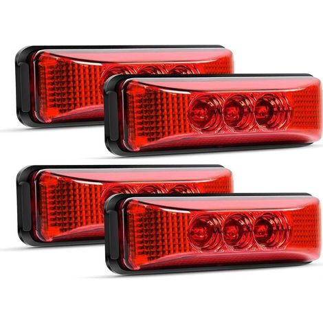 4x Feux Gabarit LED 12-24V 103mm IP67 Étanche Rouge Remorque  3 LED haute intensitéIP67 étanche pluie/embrunsCâbles 25cm12V/24V sans convertisseurLot 4 avec vis (1/5)