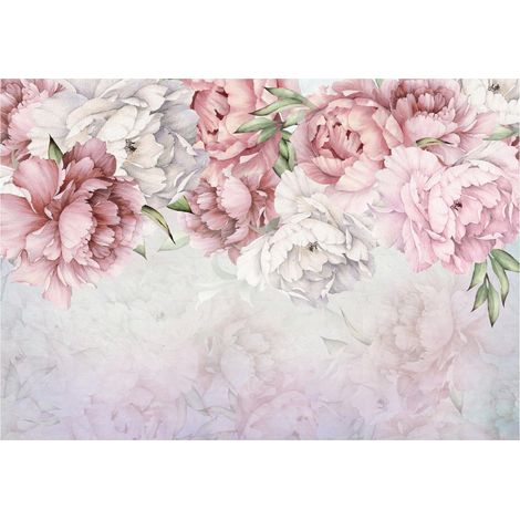 Papier peint panoramique fleurs pivoines roses décoration murale pour salon chambre à coucher – 400 x 280 cm Wallarena (1/4)