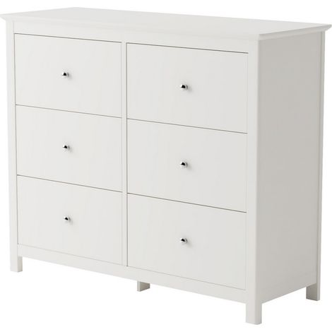 3 Over 3 Wide Chest of Drawer - MDF - L40 x W110 x H89.8 cm - White - Flat Packed