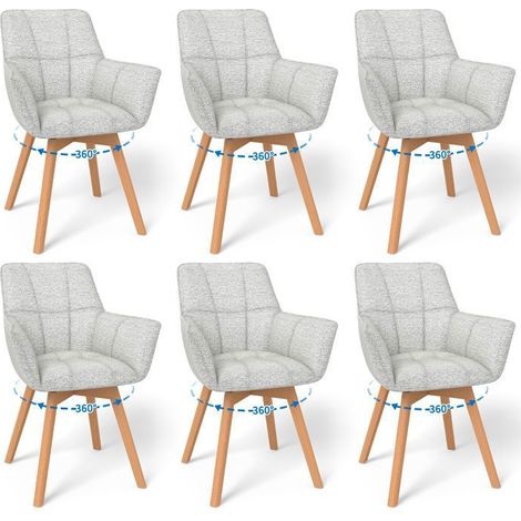 WAFTING Lot de 6 Chaises de Salle à Manger Pivotantes avec Accoudoirs, Fauteuil Rembourrée avec Dossier en coton, Gris