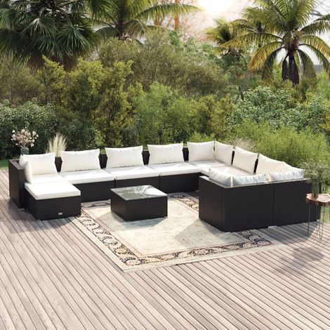 11-tlg. Garten-Lounge-Set mit Kissen Poly Rattan Schwarz vidaXL (1/5)