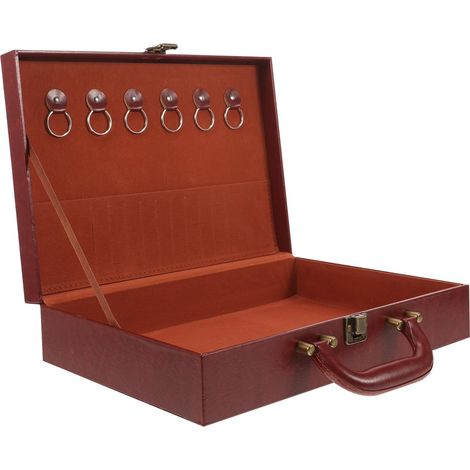 Caja de llaves de tamaño mediano, con cerradura y gran capacidad, de piel sintética de color marrón rojizo, para agentes inmobiliarios.
