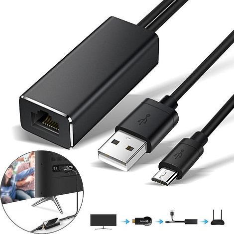 Adaptateur Ethernet 2-en-1 Micro USB/USB vers RJ45 pour Fire TV Stick, Google Home Mini, Chromecast 1/2/Ultra (1/5)