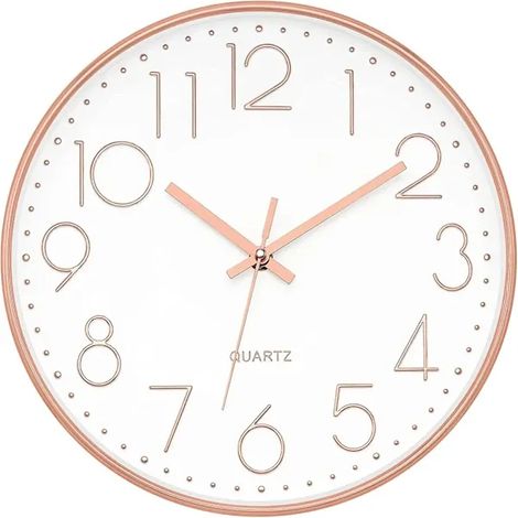 Moderne Wanduhr, große 30 cm geräuschlose, dekorative runde Uhr, geeignet für Schlafzimmer, Wohnzimmer, Küche, Zuhause, Büro (Roségold) (1/4)