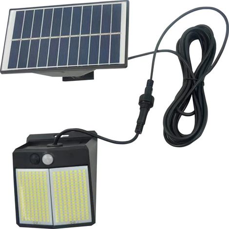 Faretto LED Solare da Esterno con Sensore di Movimento, 288 LED, Luce Fredda 6500K, IP65 Impermeabile, con Pannello Solare Separato e Cavo da 5m, Ricarica Solare Automatica