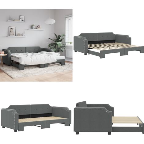 Tagesbett Ausziehbar Dunkelgrau 90x200 cm Stoff - Sofa - Schlafsofa - Gästebett - Tagesbett - Ausziehbarer Schlafsitz - Home & Living