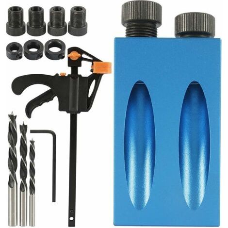 QORVA-15pièces Gabarit de percage oblique avec forets 15 ° Positionneur de menuisier,Gabarit de trou de poche,Guide de percage pour coin à bois avec Adaptateur pour Trou de 6/8/ 10mm