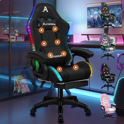 Racing Gaming Stuhl Massage Gamer LED RGB Schwarz Lordosenstütze (1/5)