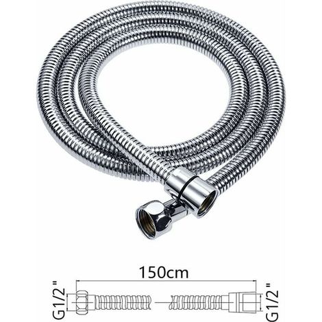 Tuyau Douche 1.5m,Premium Tuyau de Douche avec Double Protection de Torsion,Flexible et Résistant aux Plis Tuyau de Douche en Acier Inoxydable avec Chrome,Universel Taille de Connexion(Silver) (1/3)