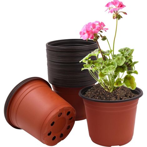 50 Pièces 15cm Pots de Fleurs en Plastique avec Trous de Drainage, Pot de Semis Conteneur Repiquage, légers pour Intérieur et Extérieur, Maison, Jardin, Iégumes, Plantes Grasses (1/5)