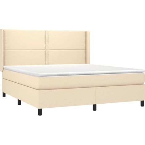 Sommier à lattes de lit avec matelas Crème 180x200 cm Tissu vidaXL (1/5)