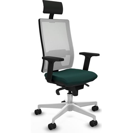 Horna sincro malla blanca similpiel verde botella brazos 2D base blanca cabecero fijo ruedas 65mm nailon (1/5)