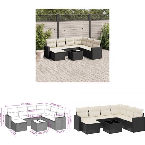 Salon de jardin 8 pcs avec coussins noir résine tressée - Ensemble Salon De Jardin - Meuble De Jardin - Résine Tressée - Rotin Synthétique - Mobilier Extérieur - Home & Living (1/3)