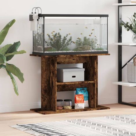 Meuble Support Couleur Chêne Foncé Aquariums 80 X 30-35 cm. 1 étagère Support solide et stable pour aquariums (1/5)