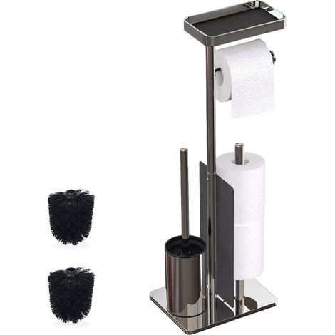 Relaxdays Piantana Portarotolo e Portascopino da Bagno, Porta Carta Igienica, Ripiano, 75x22x15 cm Acciaio Inox, Argento (1/5)